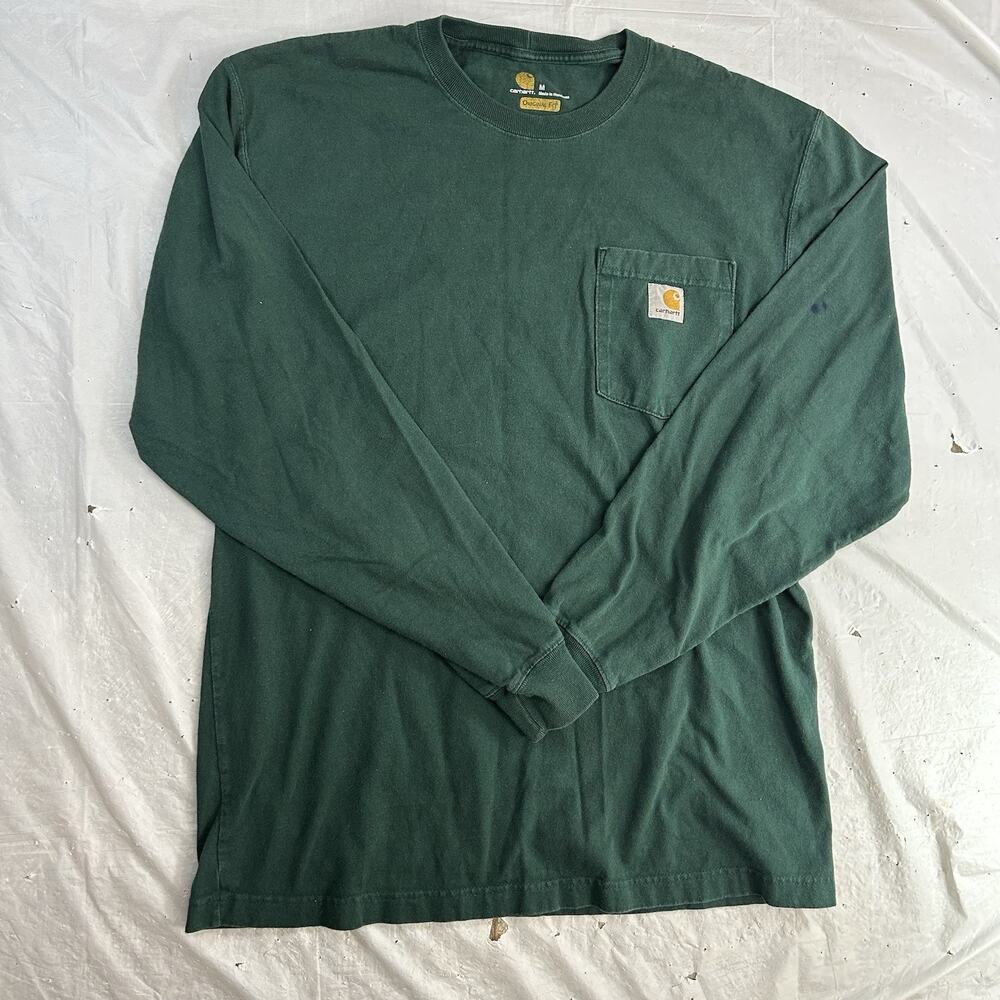 Carhart Long Sleeve T-Shirt,Men Sz Medium ,Green Pocket, Original Fit
